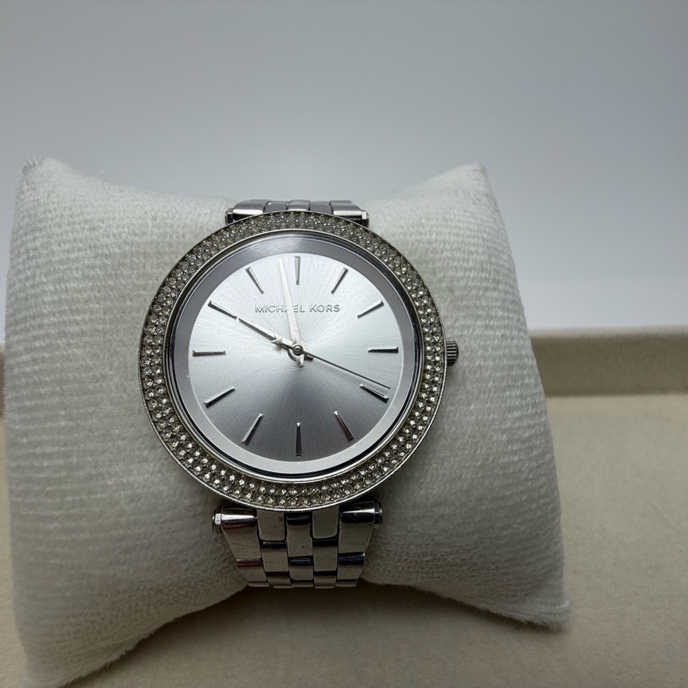 Michael Kors Silver Tone Watch with Sparkling Bezel